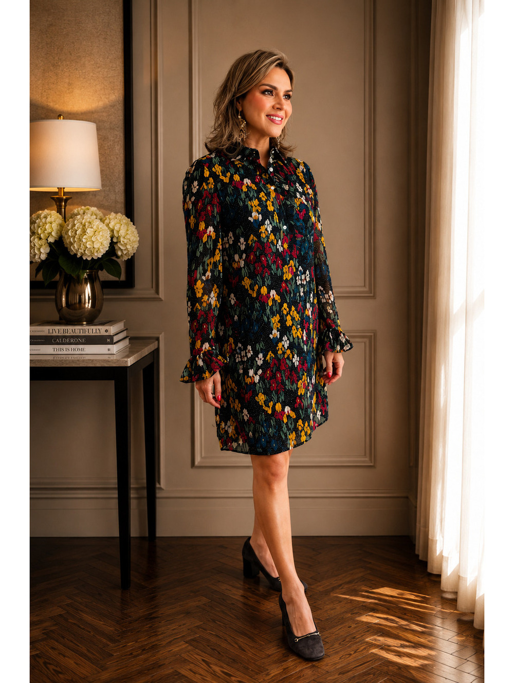 Tory Burch Floral Print Long Sleeve Dress